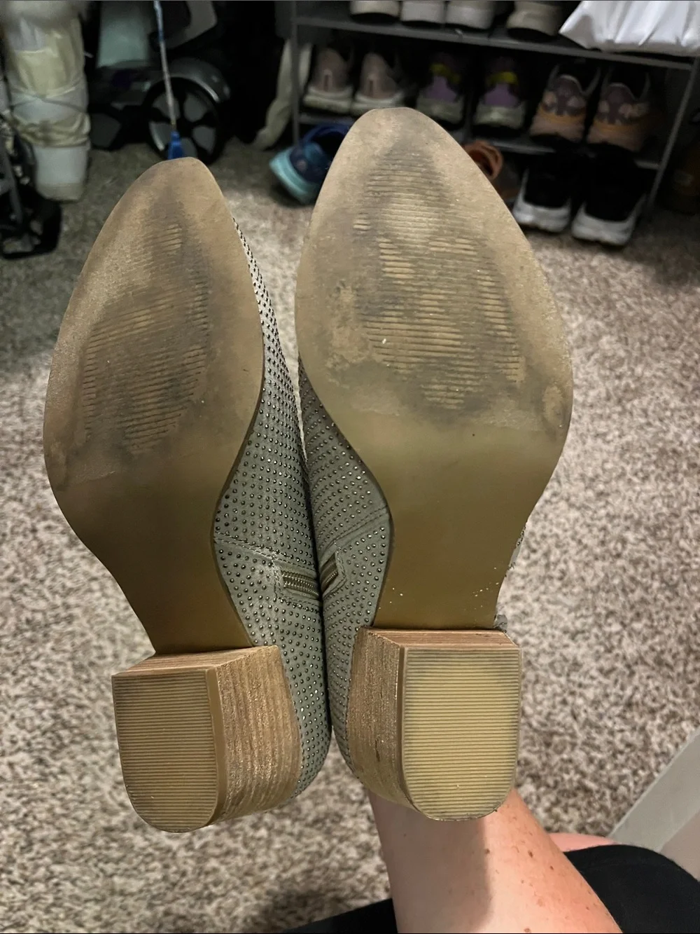 Very G Taupe Studded Suede Ankle Booties